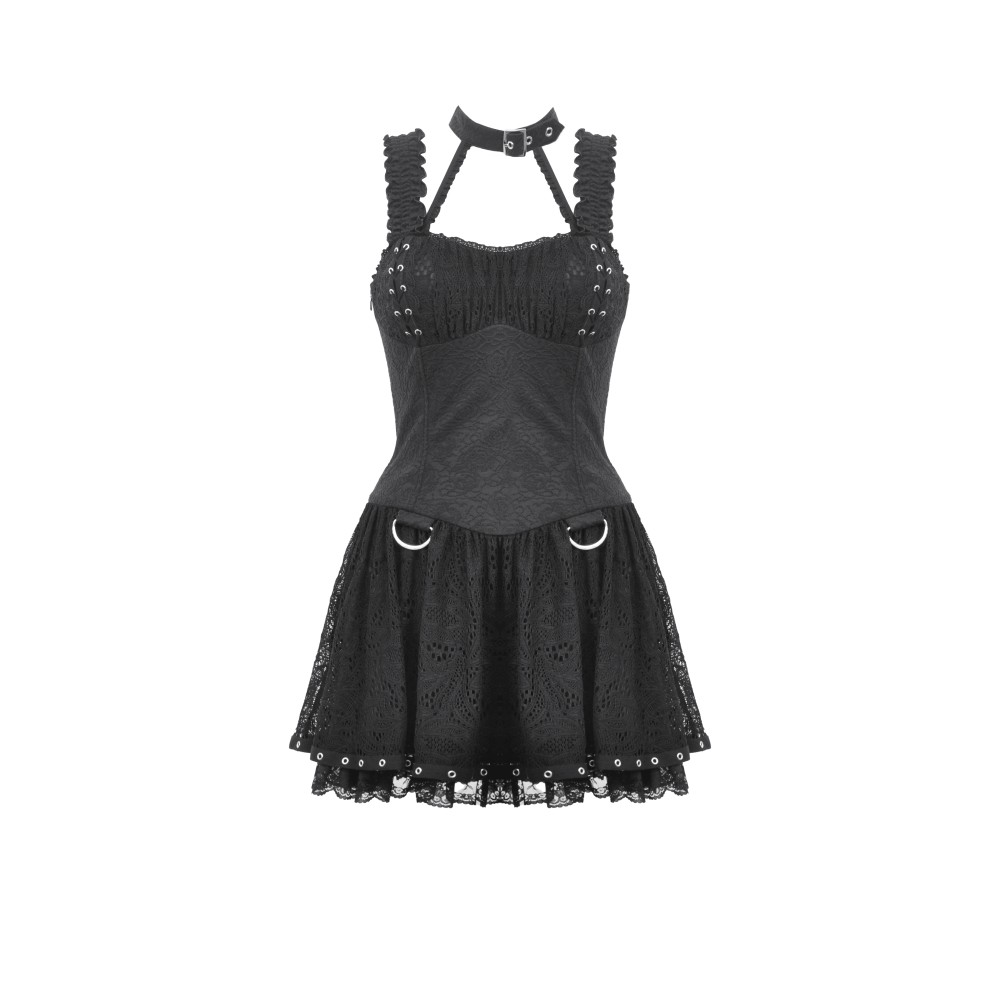 Dark in Love - Punk black rebel lace Short dress - Black
